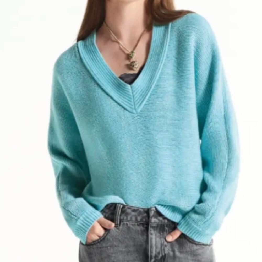 Cabi 4282 Frosty Blue V-Neck Pullover Cotton Blend Long Sleeve Sweater Medium